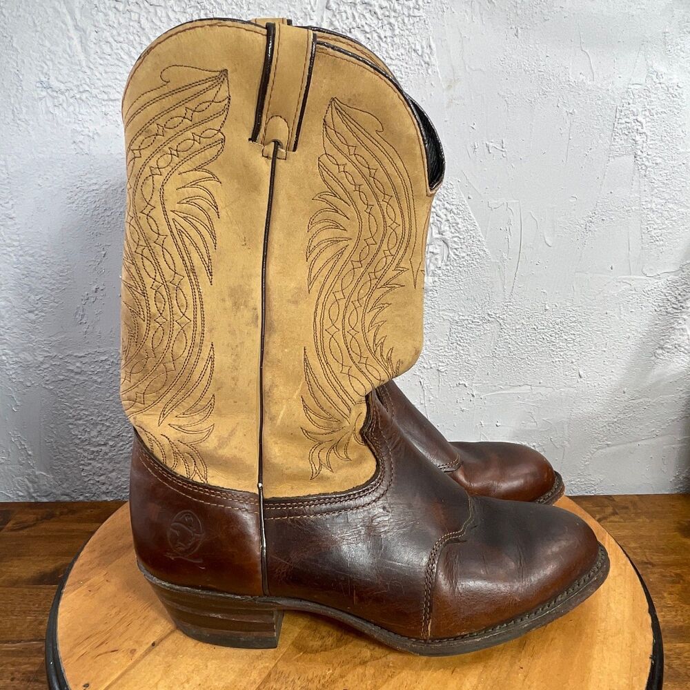 Durango Cowboy Boots Mens 9 Brown Tan Western Ranch Rodeo Leather Pull On Riding